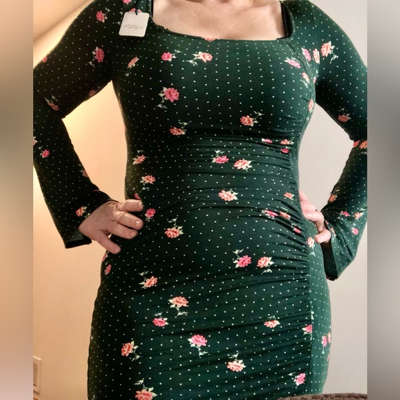 NWT Free People Celia Green Polka Dot & Floral Print Long Sleeve Mini Dress XS - Picture 7 of 14